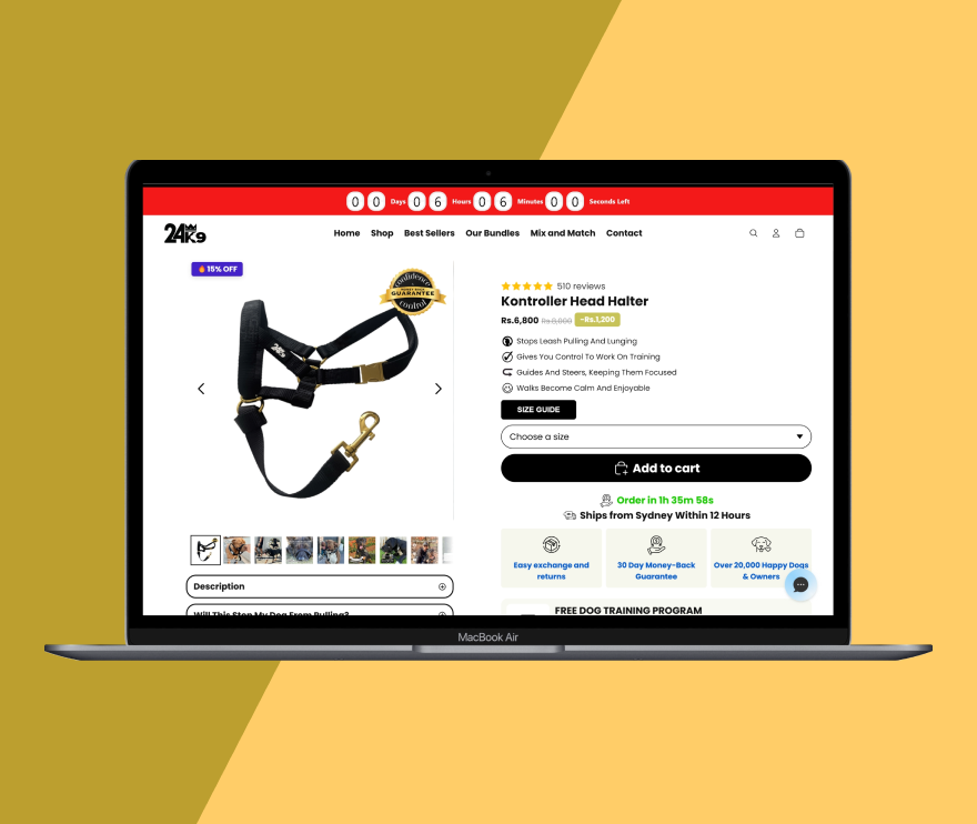 24k9 shopify store - Product page Mobile